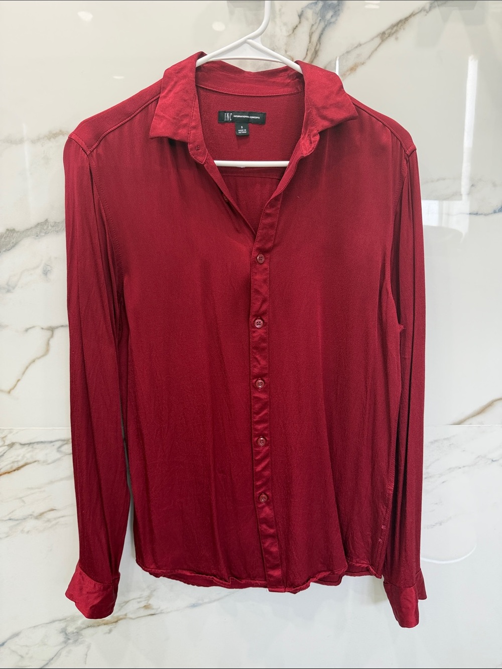 INC International Concepts Deep Red Button-Front Long Sleeve Shirt